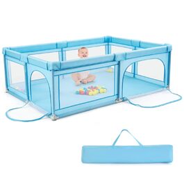 Дитячий манеж GOPLUS з 50 ігровими м'ячами, манеж для малюків і немовлят, намет-манеж з дихаючою сіткою, дорожнє ліжечко з 2 дверима і блискавкою (без матраца, синій)