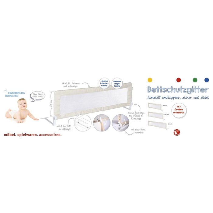 Захисний бортик для ліжка Roba Klipp-Klapp 100 бежевий 100x40 см - бортик для дитячого ліжечка, складаний, захист від випадання для немовлят та дітей