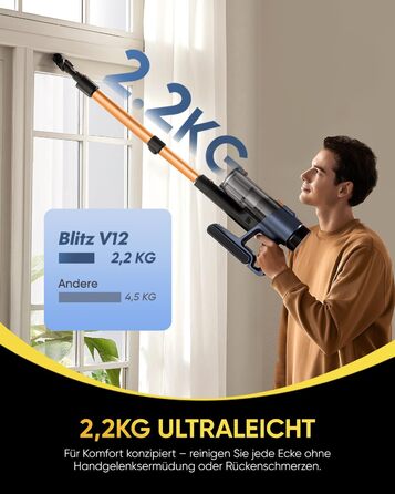 Акумуляторний пилосос Vexilar Leichter Kabello 6-в-1 для дому та авто, жовтий (450W, 50kPa, LED-дисплей)