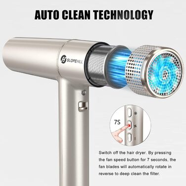 Фен для волосся Slopehill з безщітковим двигуном, Oxy Active Technology, LED-дисплеєм, 2000 Вт, колір Champagne Gold