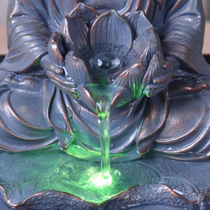 Кімнатний фонтан Медитація Будди Лотос Яскравий Барвистий світлодіод - Дзен декор Вітальня Спальня - Корисне жіноче та чоловіче подарункове ліжко - H 26см - Sutra Zen'light