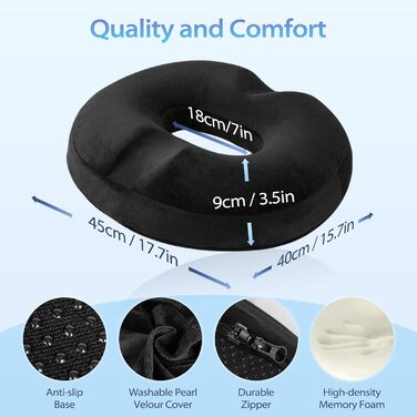 Подушка для сидіння HOMCA Orthopedic Memory Foam Donut, ергономічна для інвалідного візка, автомобіля, офісу, 45x40x9 см