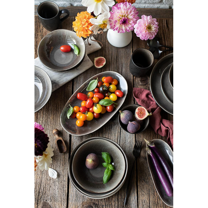 Сучасний набір із 4 тарілок Захоплюючий набір із 3 тарілок у вінтажному стилі зі спеціальною комбінацією чорно-коричневої глазурі Керамогранітна плитка 934070 Серія Niara Organic