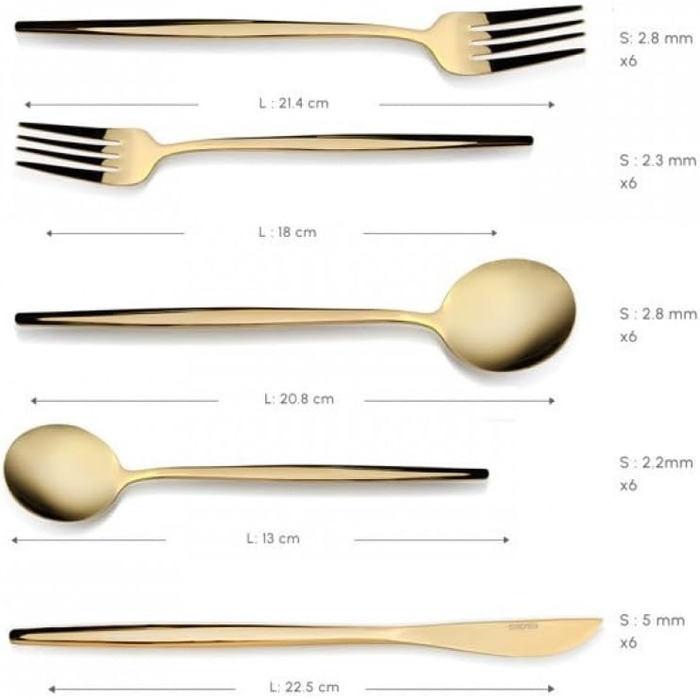 Набір столових приборів Karaca Orion Gold 60 предметів для 12 осіб - нержавіюча сталь, ножі, виделки, ложки, блискучі ножі та виделки, кухонний набір