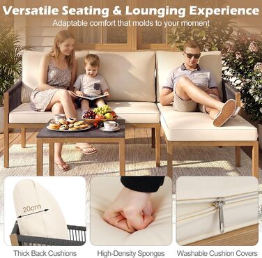 Садовий набір меблів з ротангу COSTWAY: Лаунж-комплект з столом та подушками для саду, балкону, тераси (Бежевий)
