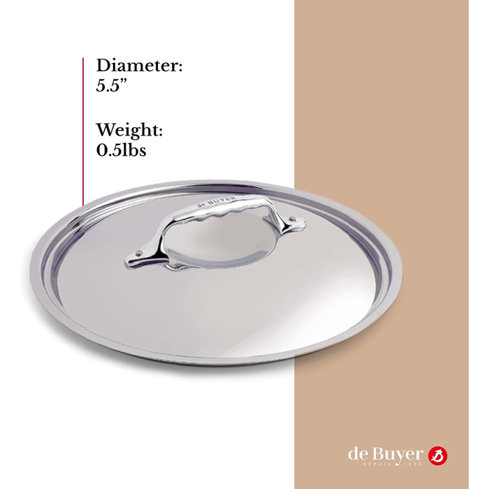 Кришка для каструль De Buyer з нержавіючої сталі з чавунною ручкою, 16 см, срібляста (3709.16N)