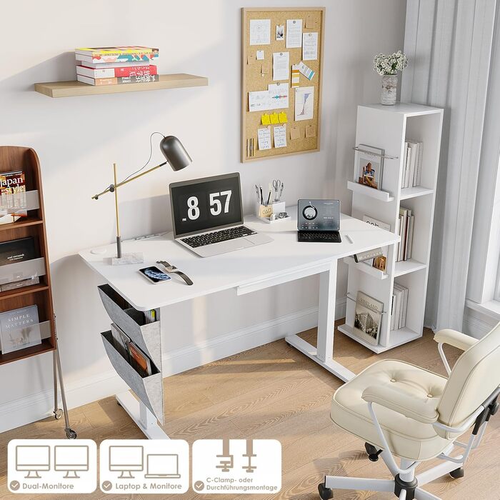 Електричний регульований стіл висотою 120x60 см з пам'яттю, з шухлядами для дому/офісу/навчання (білий)