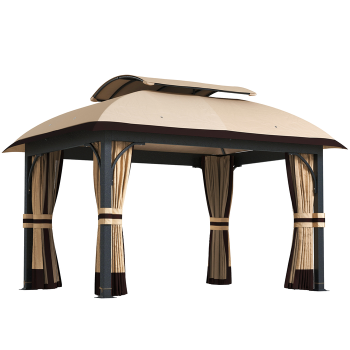 Газонний павільйон, 3,3 x 4 м, садовий намет з сітчастими шторами, двоярусний дах, обтягнутий штучною шкірою, металевий каркас, хакі
