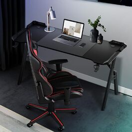 Ігровий стіл 120x60 см, A-Frame, з тримачем для напоїв та гачком для навушників, карбонове покриття, стабільний, ергономічний для дому та офісу, з LED підсвічуванням (140x60 см)