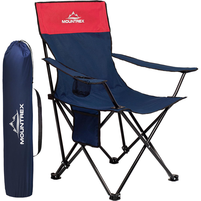 Крісло для кемпінгу MOUNTREX складне (до 120 кг) - Розкладне крісло з регульованим підлокітником - Крісло для риболовлі, пляжне крісло - складне, компактне та легке - Крісло для кемпінгу з підстаканником і сумкою (синій)