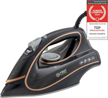 Відпарювач TZS First Austria I 2800-3200W з керамічною підошвою | Самоочищення, вертикальний пар, антинакип, сухе прасування | 0,45л, 1.3кг, білий/мідний