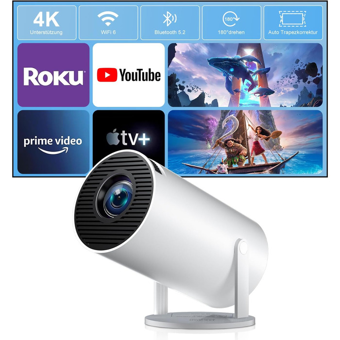 Проектор ZDSSY HY300PRO: Міні проектор 4K, WiFi 6, Bluetooth 5.2, Автофокус, Android/iPhone/PC/Mac/Switch/PS5