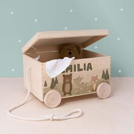 Персоналізована дерев'яна коробка для іграшок для зберігання - Дерев'яна коробка для укладання - Дитяча кімната для іграшок - Персоналізований подарунок для дітей (лісові тварини)