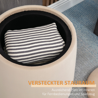 HOMCOM Ottoman Круглий пуф зі знімною кришкою для зберігання Beige Velvet Look Ø44 см x 47,5 см як журнальний столик