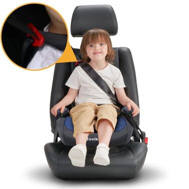 Дитяче сидіння-бустер Jovikids дитяче ISOFIX, бустер ECE R129 група 2/3 (приблизно 15-36 кг), потовщений тканинний чохол і адаптер Isofix, легко миється (синій)