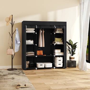 Шафа для одягу HOMCOM з блискавкою, 1 перекладина, 10 полиць, 150x43x162,5 см, фліс, економна та міцна.