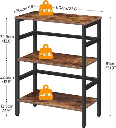 Полиця для сходів HOOBRO, 3 яруси, дизайн поперечини, металевий каркас, індустріальний стиль, вінтажний коричневий чорний