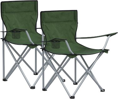 Крісло для кемпінгу SONGMICS, набір з 2 шт. , складаний стілець для вулиці, рибальський стілець з підлокітниками та підстаканником, портативний, складний, з можливістю завантаження до 120 кг, для кемпінгу, саду, пляжу, тераси GCB01BK (оливково-зелений)