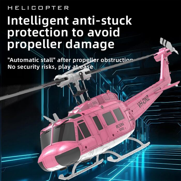 RC Гелікоптер ERA C032 UH-1 Huey, 1/48, 2.4G 6CH, Стабілізатор, Утримання висоти, Рожевий