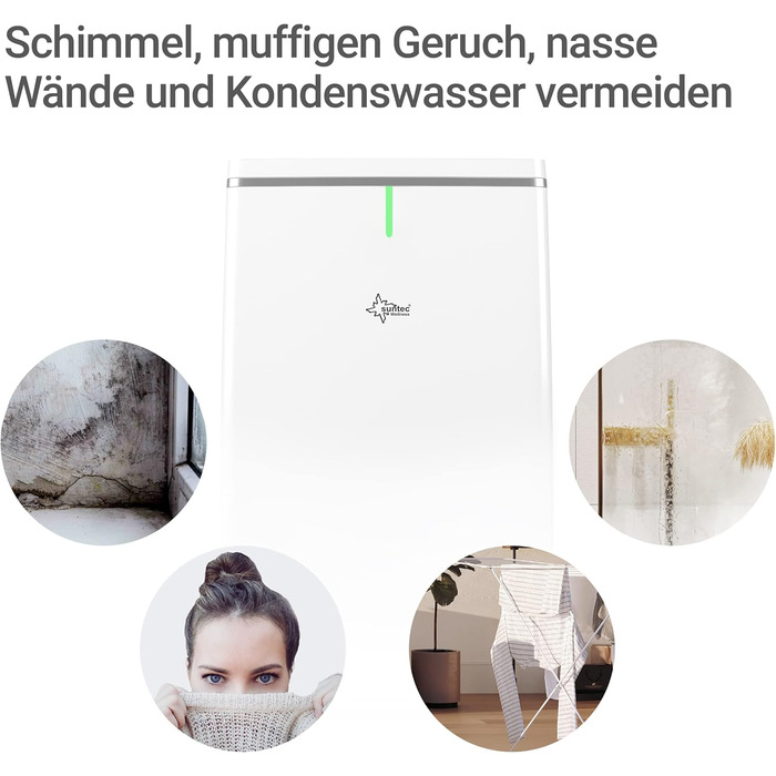 SUNTEC DryFix 20 Lumio: Електричний осушувач повітря для приміщень до 63 м² – 20 л/добу, 3-в-1 (осушувач, очищувач повітря, сушарка для білизни)
