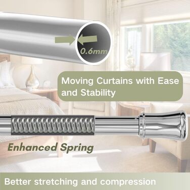 Телескопічна штора-карниз без свердління 85-265 см (Ø 32 мм), розсувна штанга для ванної кімнати, гардероба та DIY-проєктів, срібляста