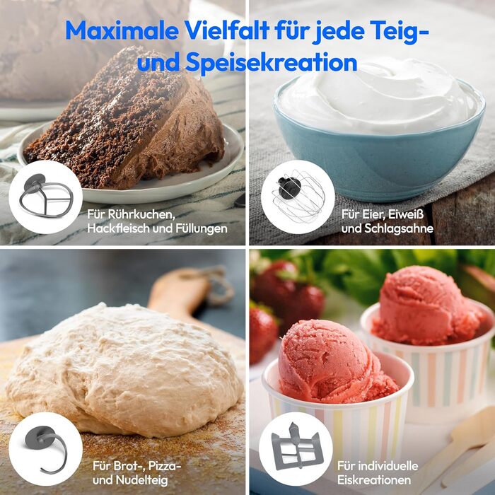 Кухонна машина MEDION MD18430: 3 в 1 (міксер, м'ясорубка, кухонний комбайн), 5 л чаша з нержавіючої сталі, 1200 Вт, цифровий дисплей, чорний