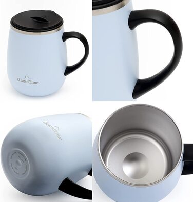 Термокружка Grandties з кришкою-ковзанням - 480 мл, з подвійних стінок з нержавіючої сталі, для гарячих та холодних напоїв | Зручний дизайн з ручкою, захист від розливання