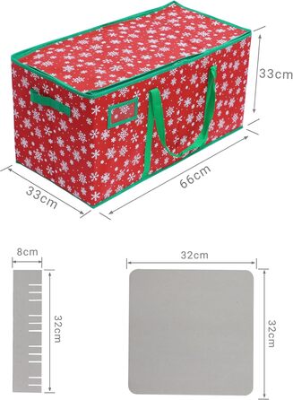 Коробка для зберігання новорічних кулі - Relaxdays, 128 шт, 33x66x33 см, сніжинки, фліс, картон, червоно-зелена