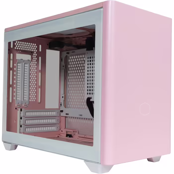 Корпус для ПК Cooler Master MasterBox NR200P Mini-ITX, загартоване скло, відмінне охолодження, вертикальне розташування відеокарти, безінструментальний доступ, рожевий Flamingo