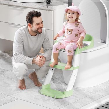 Універсальний дитячий сидіння на унітаз 3-в-1 з драбинкою, зелений – тренажер для хлопчиків та дівчаток, зручний унітаз-горщик для привчання до туалету