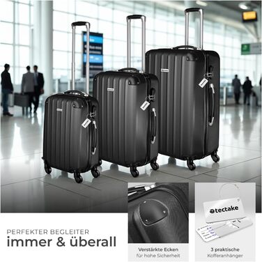 Набір валіз Tectake 3 шт. з ваговою та ідентифікатором, M-L-XL, ABS, чорний