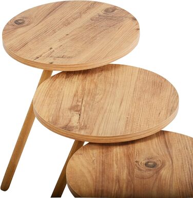 Гніздовий стіл Hjørring в комплекті з 3 шт. Журнальний стіл круглий Стіл для вітальні Журнальний столик Журнальний столик 49 x Ø34 см Диванний стіл під дерево