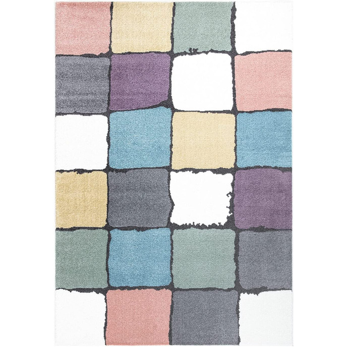Міський килим-килим для дитячої кімнати-Молодіжний килим - - Дитячий килим з мультисучасним географічним візерунком з коротким ворсом-Сучасний Підлітковий килим (мульти / плед, 140x200 см)