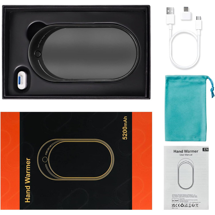 Електричний грієчка Feebee USB-C 5200 mAh з Power Bank, 3 режими нагріву, білий (чорний)