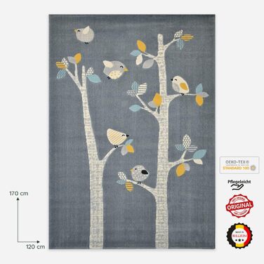 Килимок Domdeco Baby & Children's Rug YLVIE, висотою 7,5 мм з коротким ворсом, з мотивом птаха, для дитячої/дитячої/ігрової кімнати, з синтетичних волокон, темно-сірий 120x170см Сірий 120 x 170 см