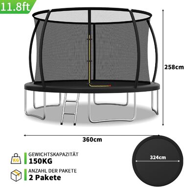 Батут JUMMICO вуличний Ø360 см з сіткою безпеки, чорний - для дітей та дорослих