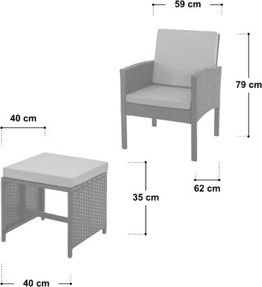 Садовий набір меблів SVITA Denver з поліротангу 4 предмети: 2 крісла, диван на 2 місця, стіл - коричневий