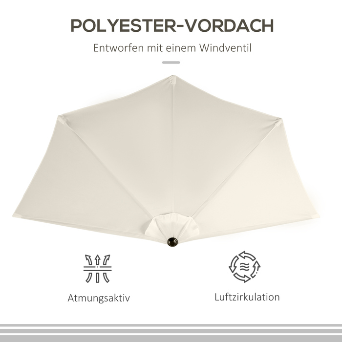 Сонячний парасоль з ручним механізмом, садовий парасоль, парасоль для ринку, металевий, напівкруглий, кремово-білий + чорний