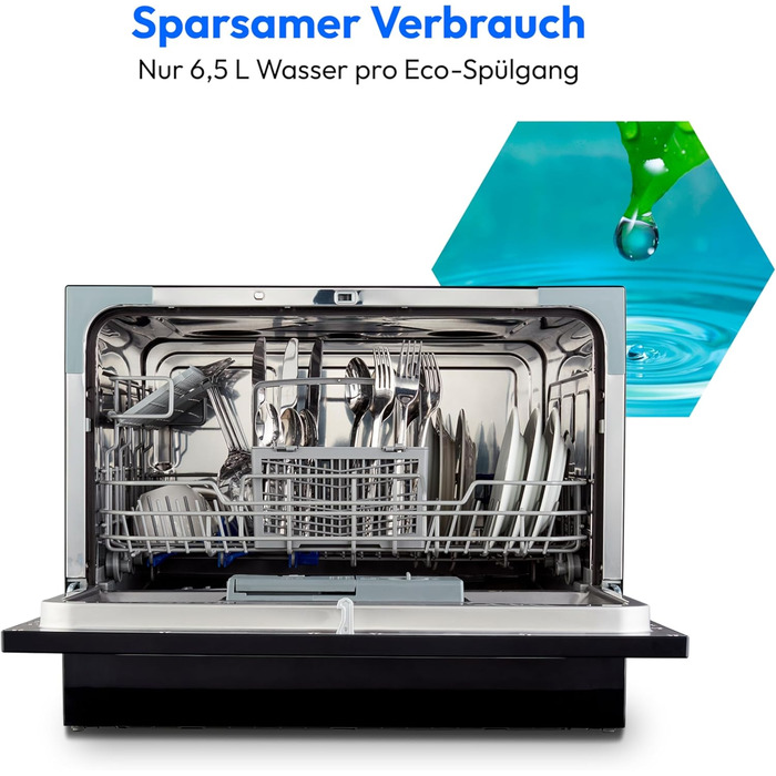 MEDION Посудомийна машина DWT60 (6 комплектів, 7 програм, ECO, AquaStop, LED дисплей, захист від дітей), чорна