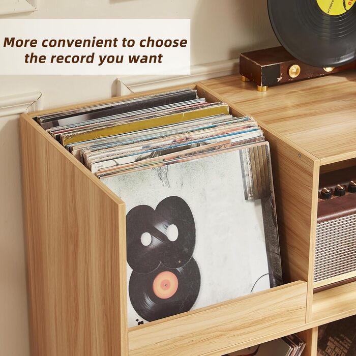 Підставка для платівок велика з полицею для зберігання, дерев'яна, на 450 альбомів