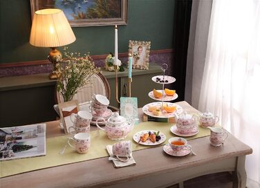 Набір чашок для кави London Boutique K414, рожевий, 330 мл, 4 шт. - кераміка, вінтажний стиль, для подарунка