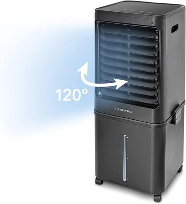 Мобільний повітроохолоджувач TROTEC Aircooler PAE 80, повітроохолоджувач 4-в-1, зволожувач повітря, очищувач і вентилятор, бак, продуктивність випаровування 2,8 л/год, 4 швидкості вентилятора, таймер, нічний режим (40 л, чорний)