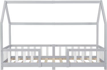 Дитяче ліжко Sisimiut House ліжко 140 х 200 см із захистом від падіння з висоти ліжко для дітей Підлогове ліжко з рейковим каркасом сосна кольори (Світло-сірий / Білий, 90x200 см)