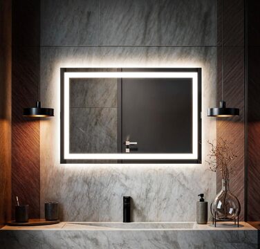 LED дзеркало для ванної кімнати з підсвічуванням, настінне, диммер, колір світла: теплий, холодний, нейтральний, сучасний дизайн, антизапар, енергозберігаюче, 50 x 120 см