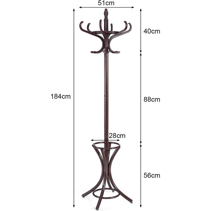 Стойка для одягу Giantex з підставкою для парасольки, дерев'яна, 12 гачків, для передпокою/вітальні (колір: коричневий)