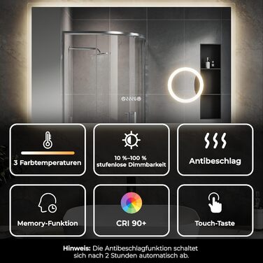 Дзеркало для ванної кімнати зі підсвічуванням SVNR, 70 x 50 см, LED, з 4 мм дзеркалом без вмісту міді, подвійне сенсорне керування, антизапарник, регулювання кольору світла (3000K-6400K), Smart-дзеркало з лупою 5x та розеткою для гоління