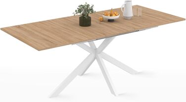Розсувний обідній стіл Alix, прямокутний, для 6-10 осіб, дерево та білий, 160-200 см