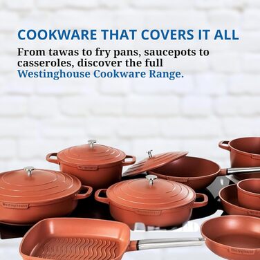 Сковорода-гриль Westinghouse PERFORMANCE SERIES 28 см з нержавіючої сталі, для індукції, грилю та всіх плит, з антипригарним покриттям, для духовки та мийки, алюміній (червоно-коричневий)
