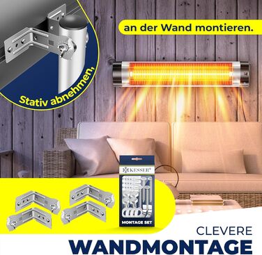 Інфрачервовий обігрівач KESSER® 2500W з захисним чохлом та телескопічним штативом – для тераси, вітальні, дачі