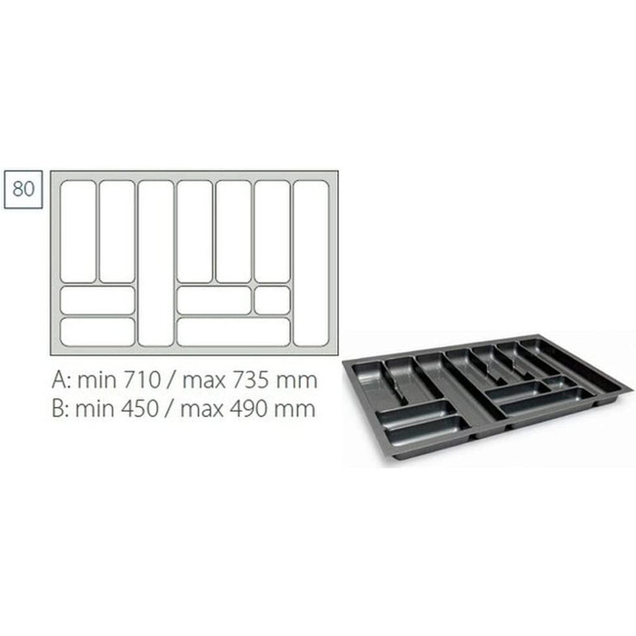 Вставка для столових приладів висувний ящик для столових приладів Comfort Universal / / Розмір 810-835 мм / сріблясто-сірий (для висувних ящиків 80-х років)